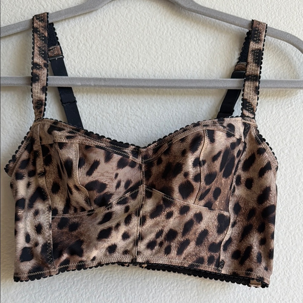 Leopard Print Longline Bralette - Brown/Black
